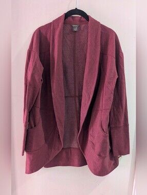 Eddie Bauer Maroon Open-Front Shawl Collar Cocoon Sweater Jacket Size Medium